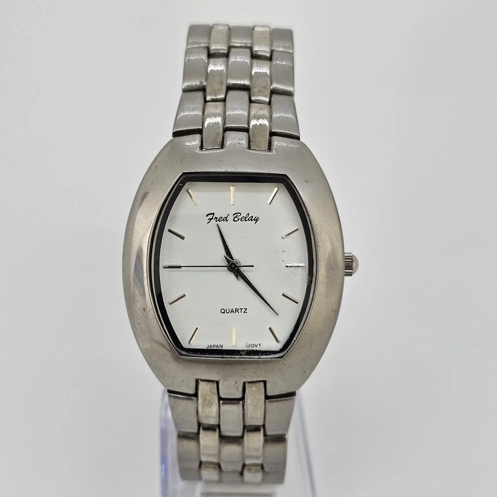 Fred Belay Men's Watch 37MM White‎ Dial Gray Bracelet Band 7.5